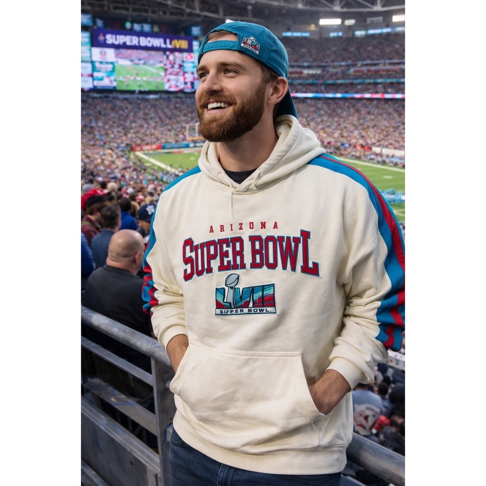 Vintage Super Bowl LVII Arizona Hoodie Sweatshirt NFL Football Cream Pullover